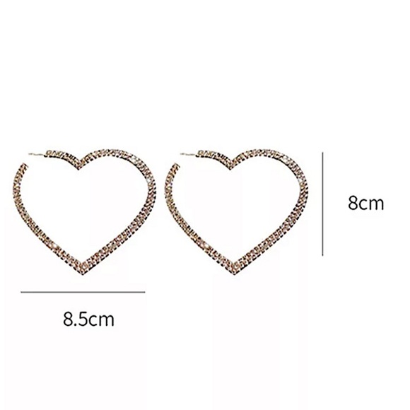 Diamond Oversized Gold Rhinestone Heart Hoop Earrings - Picture 11 of 11